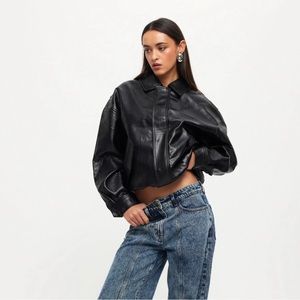 lioness kenny bomber faux leather jacket - jet black - never worn